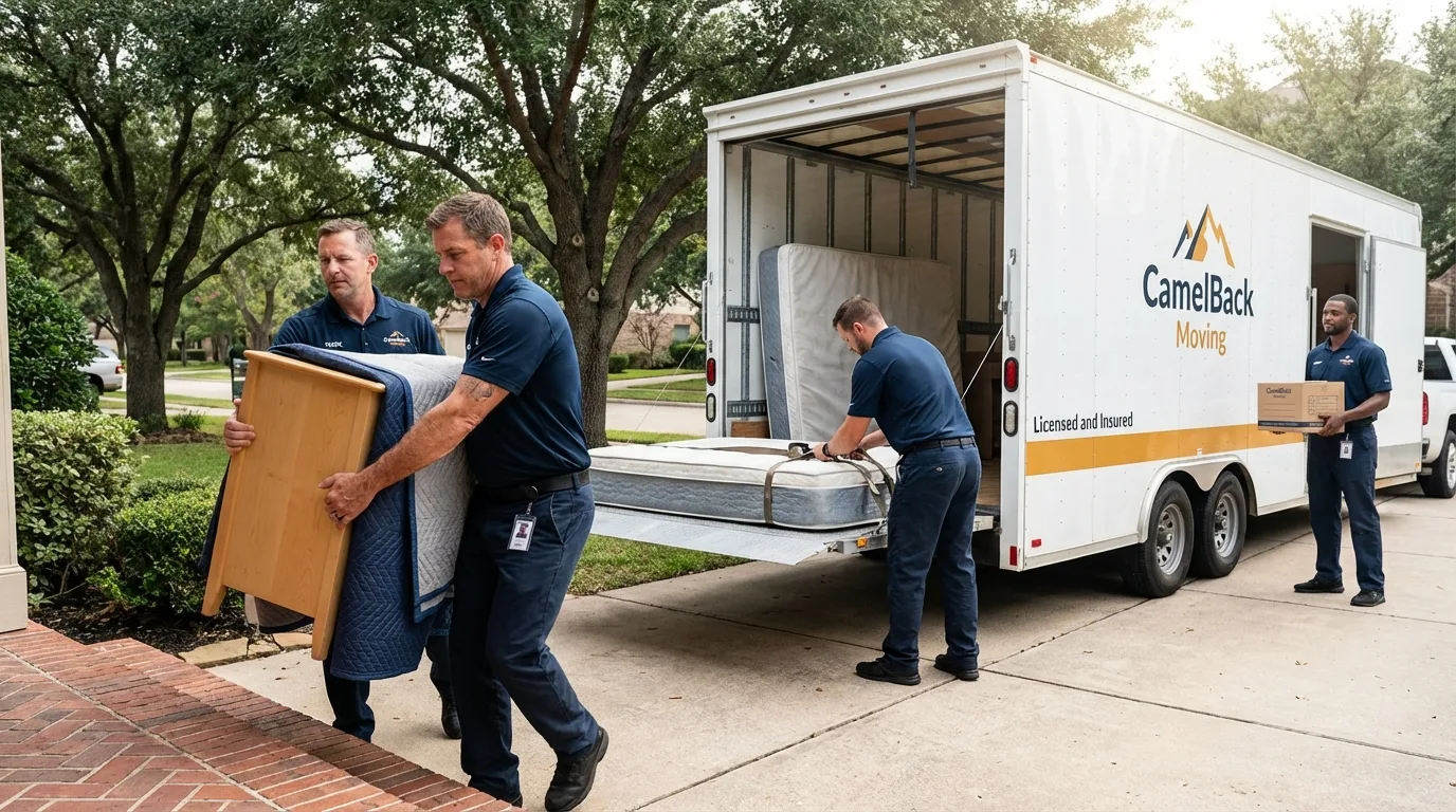 Crew loading residential truck for cross-state move from Rockaway Beach, OR