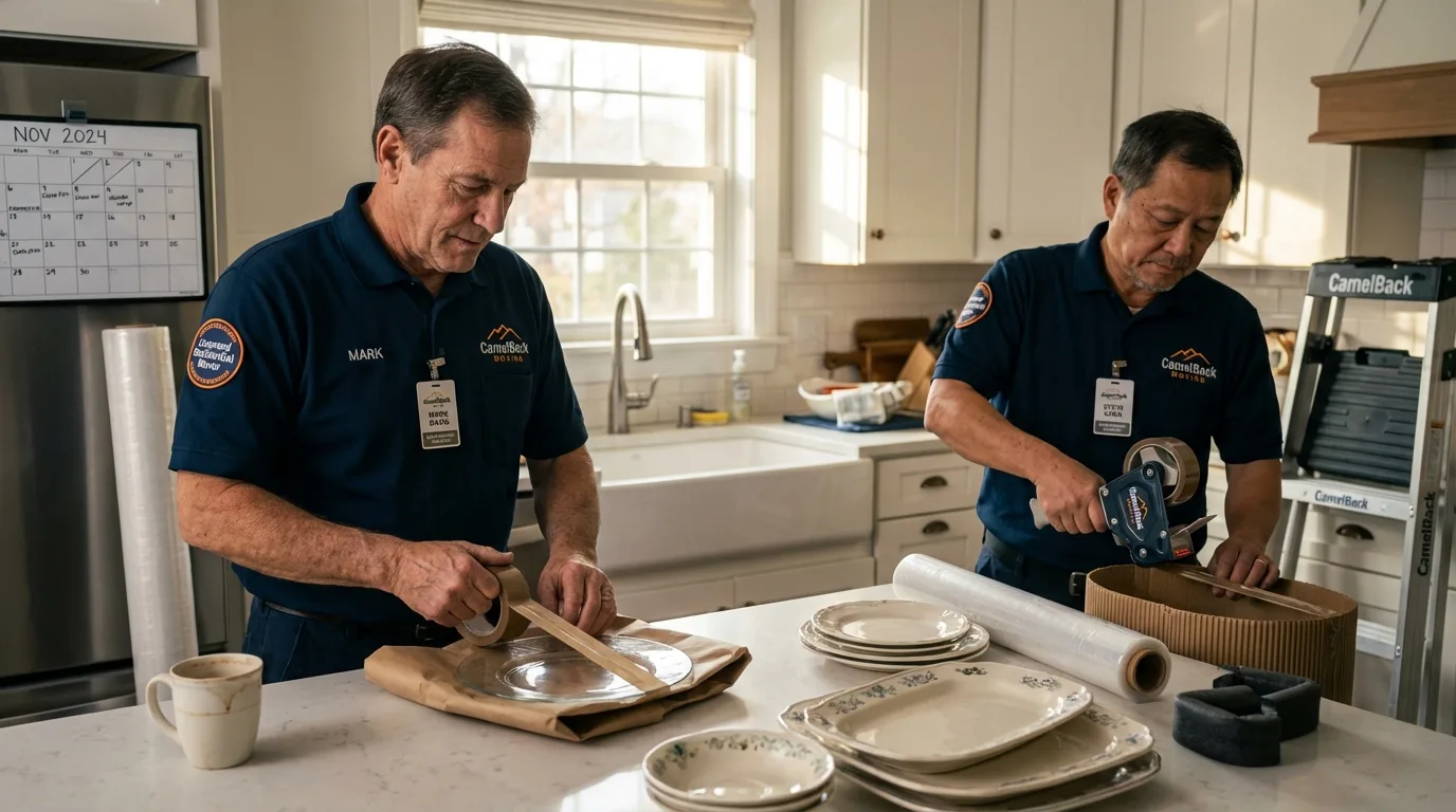 Professional crew packing kitchen dishware in Rockaway Beach, OR